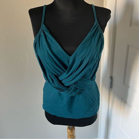 EUC Marciano teal v neck tank sz L ruching at front - Picture 8 of 10